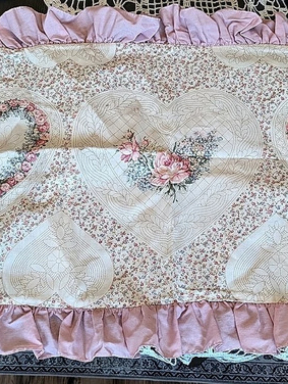 NEW Vintage Joan Kessler Heart Pillowcase Set 36x18 Envelope Ruffled Shabby Chic